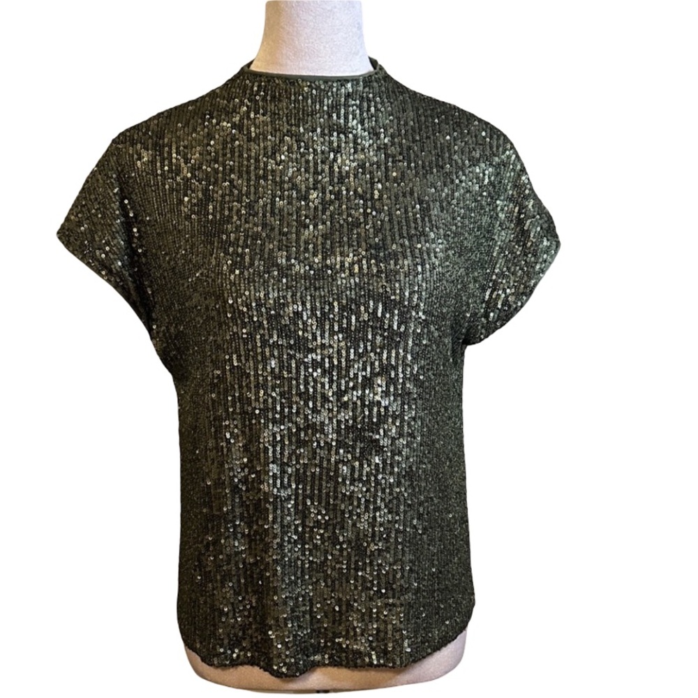 NWOT Cable & Gauge Olive Green Sequin Top